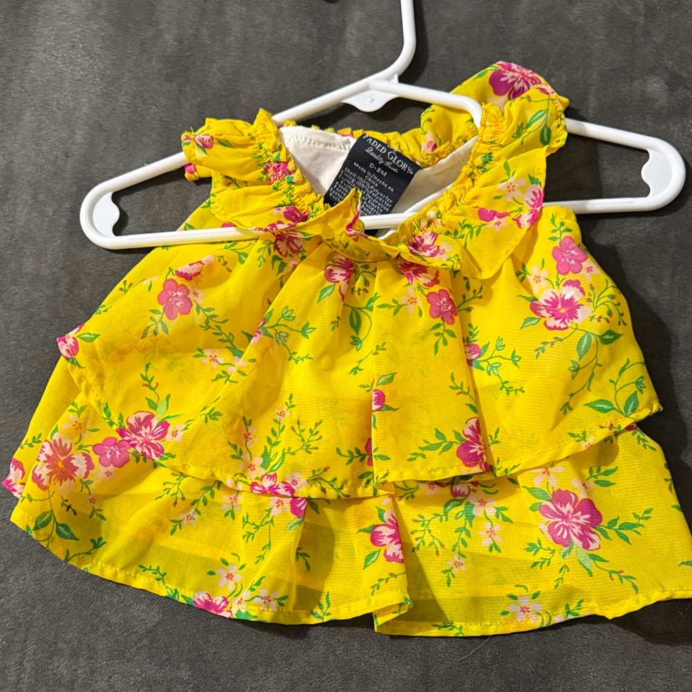Faded Glory Yellow Dress with Pink Floral Design